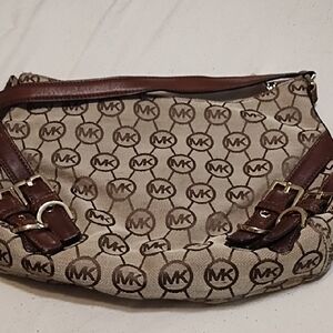 Michael Kors Tan and Brown Logo Shoulder Bag